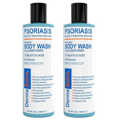 Dermasolve Medicated Psoriasis Body Wash - 2-Pack (8.0 oz each) - Proven to Provide Relief from Psoriasis, Eczema & Seborrheic Dermatitis, Doctor Recommended for Dry, Itchy, Red, Flaky, Scaly Skin