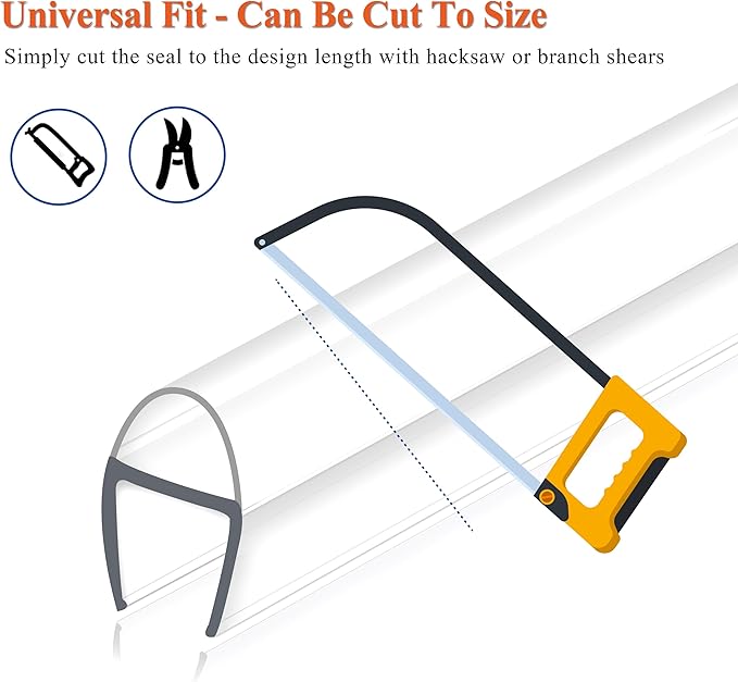 Frameless Shower Door Seal Strip 4 Pack x 39 Inch U for 3/8" Thick Glass Shower Door Side Seal Strip Bottom Seal Door Sweep Ultra Clear Polycarbonate, Stop Shower Leaks Create A Water Barrier