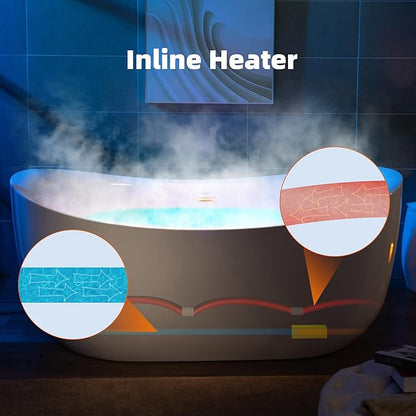 WOODBRIDGE 72" x 35-3/8" Whirlpool and Air Bath Heated Soaking Combination Tub with Adjustable Speed Air Blower and Display Control Panel, Brushed Gold Finish Trim and Drain Kit, BG400
