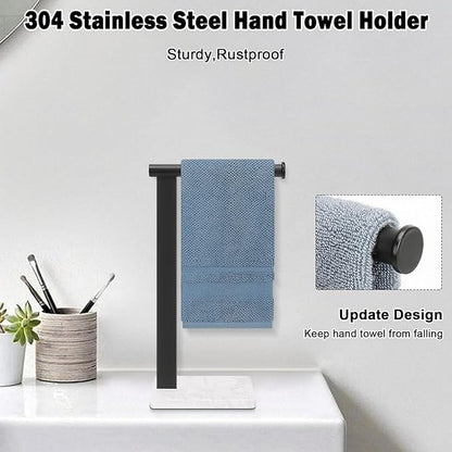 Stainless Steel L-Shaped Hand Towel Holder, SUS304 Bathroom Towel Rack with Thickened Base for Countertop Vanity (Matte Black, Square Base)