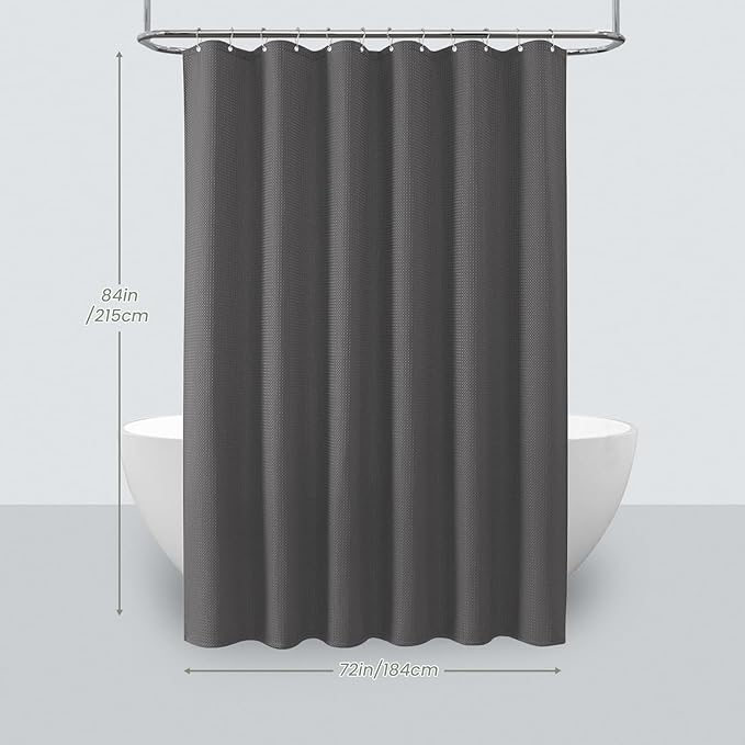 Inhousolu Fabric Shower Curtain Waffle Weave, Graphite Grey 230 GSM Heavy Duty, Weighted Hem, 14 Metal Hooks, Water Repellent, Machine Washable, Hotel Spa Luxury Bath Curtain Set, 72 x 84 Inch