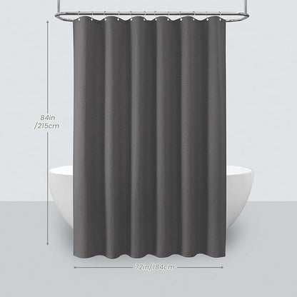 Inhousolu Fabric Shower Curtain Waffle Weave, Graphite Grey 230 GSM Heavy Duty, Weighted Hem, 14 Metal Hooks, Water Repellent, Machine Washable, Hotel Spa Luxury Bath Curtain Set, 72 x 84 Inch