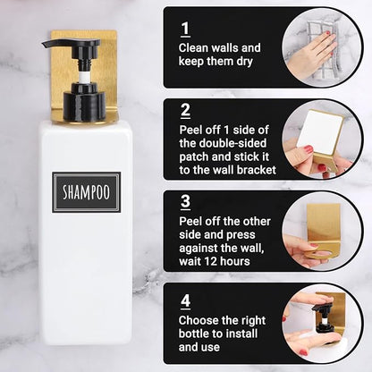 Segbeauty Non-Drilling Adhesive Bottle Holder, 3pcs Bathroom Bottle Dispenser Holder, Dia 1.1" 2.8cm Lotion bottle Wall Mount, Rustproof Shampoo Bottle Holder Wall Hanging Rack for Kitchen Toilet Gold
