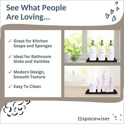 Countertop and Vanity Tray - 11.7" Silicone Bathroom Tray Countertop, Dish Soap Trays for Kitchen Counter, Organizer Accessories Caddy, Toilet Laundry Shower Oil Makeup Mat, Black