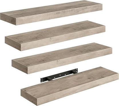Floating Shelves for Wall, 1.5" Thick Wall Shelf Set of 4 with Invisible Brackets, 23.6L x 7.9W Hanging Shelves Farmhouse Home Decor for Bathroom, Living Room, Bedroom, Greige 6301BJP4BG
