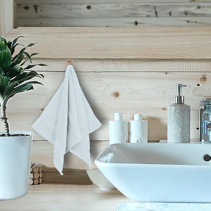 Monogrammed Hand Towel, Personalized Initial Gift, Extra Absorbent 100% Turkish Cotton - Soft Terry Finish - Set of 2 - Silver Block Initial D - Embroidered on White Towels