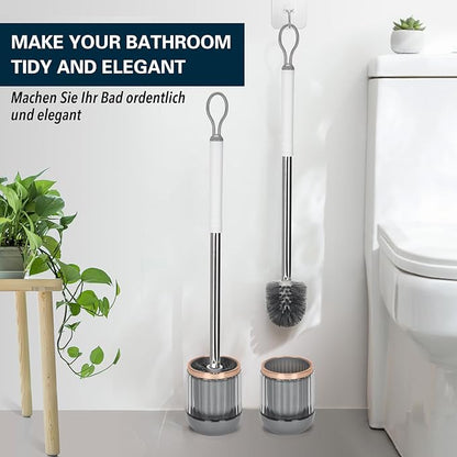 Toilet Bowl Brush and Holder 2 Pack Long Handle Toilet Brush for Bathroom with Separate Base for Floor and Wall Mounted Plastic Toilet Brush Set Under The Rim Household Cleaning (White)
