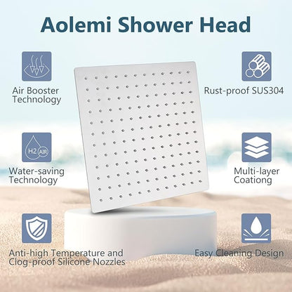 Aolemi Shower Faucet Set, High Pressure Shower System with 2-in-1 Handheld Sprayer, Wall Mount Fixture Combo with Rough-in Valve, 16 Inch Shower Head, Polish Chrome