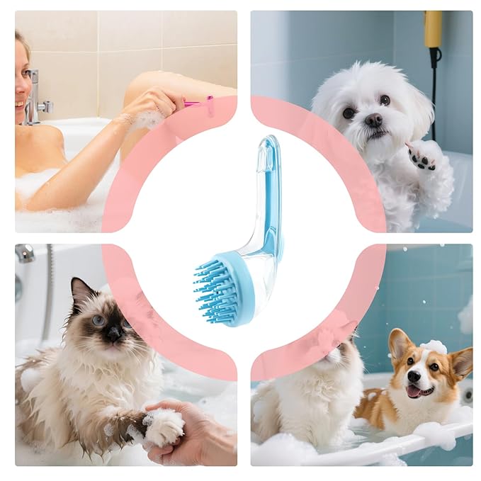 Dog Bath Brush – Cat Grooming Scrubber With Soap Dispenser, Gentle Massage Cleaning Tool | Ideal For Puppies Kittens Pets, Home Bathing, Swimming Pool, Beach, Travel And Professional Groomers