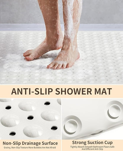 Yolife Extra Large TPE Shower Mat, 47.2" L x 31.5" W Anti Slip Bath Mat with Drain Holes and Suction Cups, Large Size Mat More Suitable for Shower Stall, No Odor, Heavy Mat (White, 47.2" x 31.5")