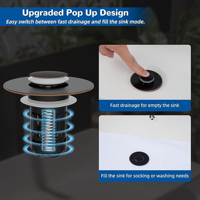 Hibbent 2 Pack 3 in 1 Bathroom Sink Drain Strainer, Pop Up Stopper with Removable Stainless Steel Filter Basket Hair Catcher, Sink Plug for 1.1''~2.36'' Basin, Brass Bullet Core, Oil Rubbed Bronze