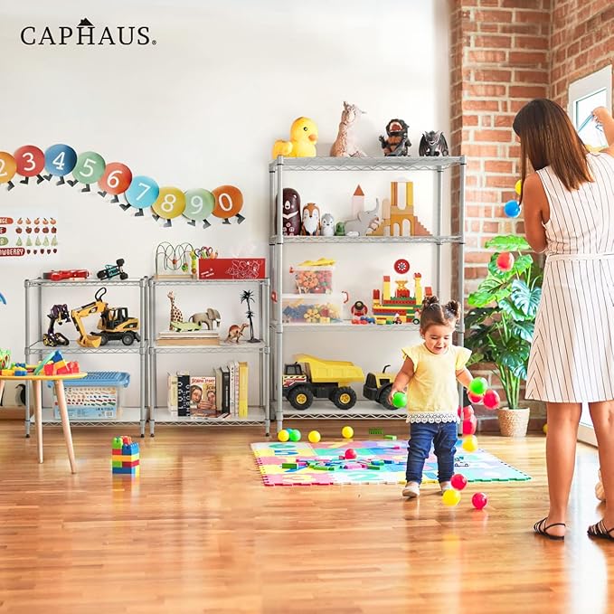 CAPHAUS NSF Adjustable Height Wire Shelving Unit w/Liner, 5-Tier Metal Steel Storage Shelf for Basement, Garage, Utility Organizer, No Wheels, Black