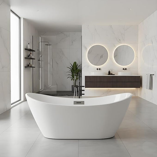 Freestanding Bathtubs 67 inch Acrylic Free Standing Soaking Tub, Luxury Soaking Tub with Integrated Overflow, Chrome Drain for Home Spa Bathroom Upgrade