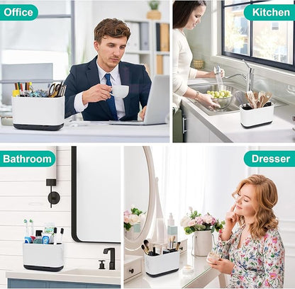Toothbrush Holders for Bathrooms, Electric Toothbrush and Toothpaste Holder with Adjustable Dividers and Drainage, Kids Toothbrush Organizer for Bathroom Countertop