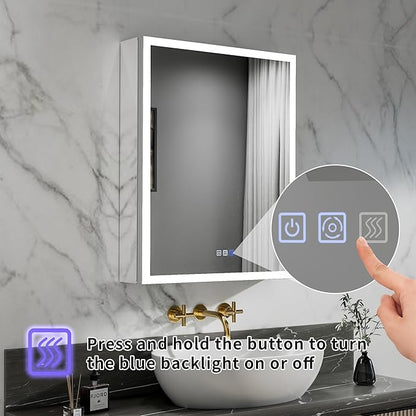 GroGro Lighted Medicine Cabinet with Mirror and Storage,24" W x 30" H LED Bathroom Medicine Cabinet with Mirror,Surface or Recessed Mounting,Defog,Dimming,3-Color Temperature,Left Opening Door
