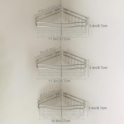 Chrome Shower Caddy Corner, 3-Pack Adhesive Shower Shelves for Inside Shower, Rustproof Bathroom Organizer Corner with Built-in Hooks, No Drilling Bathroom Storage for Bath Accessories
