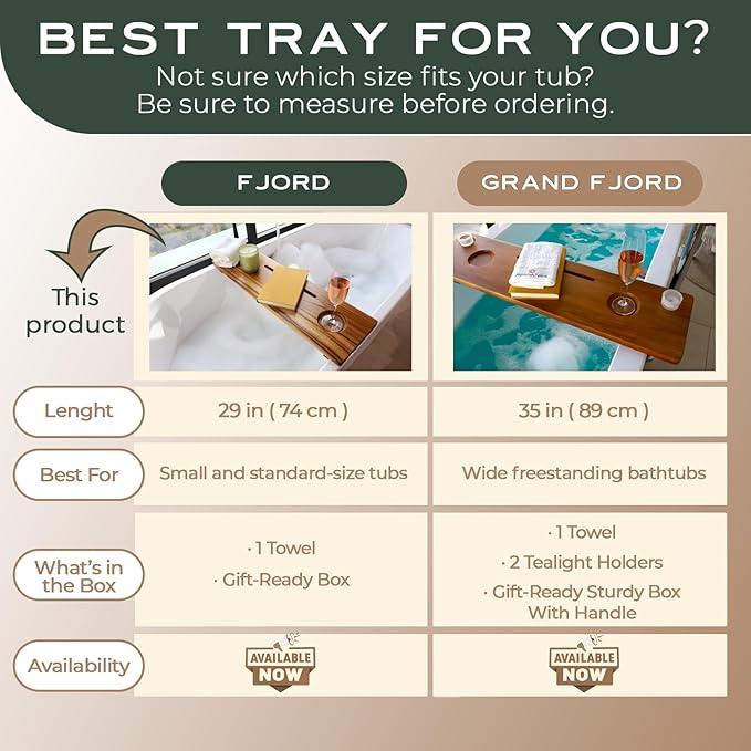 Fjord | Superior Teak Bathtub Tray Wood 29" for Small Tubs | Adjustable Wooden Bathtub Caddy | Sustainable Minimalist Bath Table Tray for Home Spa | by JapandiSpirit