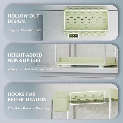 VERIFOST Under Sink Organizer, 2 Pack Under Kitchen Bathroom Cabinet Organizer, 2 Tier Under Bathroom Kitchen Sink Organizer, Adjustable Height Bathroom Kitchen Cabinet Organizers and Storage, Green