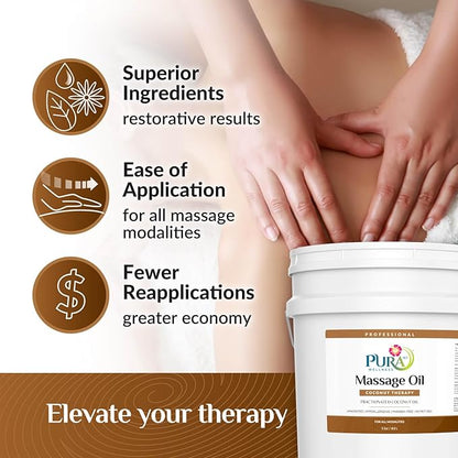 Coconut Therapy 5 Gallon Massage Oil, Coconut Oil, Professional Deep Tissue, Natural Ingredients, Moisturizing, Unscented for Physical Recovery, Skin Hydration, Long-Lasting