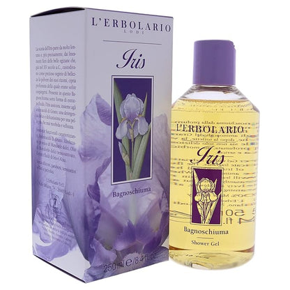 L'Erbolario Shower Gel – Moisturizing Body Wash with Wheat Amino Acids – Softening Floral Body Soap for Silky Skin and Delicate Care - Iris - 8.4 oz