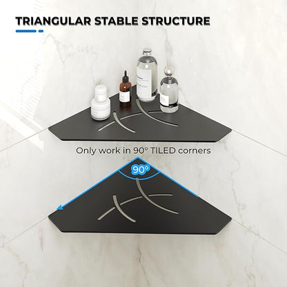 FerdY 2-Pack 10" Matte Black Recessed Corner Shower Shelf, for Tiled Bathroom Walls, Floating Shower Shelf, 304 Stainless Steel Shower Caddy Storage Shelves, No Drilling Required, Irregular Diamond