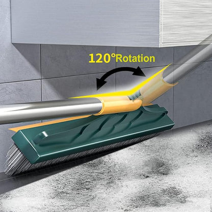 2 in 1 Cleaning Floor Scrub Brush Floor Brush Scrubber New Upgraded 53.5" Long Handle Grout Brush Scrape V-Shape Stiff Bristle Cleaning Brush with Squeegee 120°Rotating Tile Brush for Bathroom