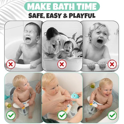 Baby Bath Seat for Babies 6 Months & Up Sitting Up | Non-Slip Bath Seat with Safety Suction Cups & Temperature Alert, Baby Bath Seat for Tub, Shower & Bathtub (Grey)