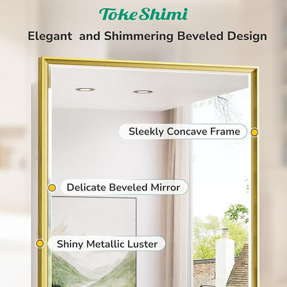 TokeShimi 17x25 Recessed Medicine Cabinet with Mirror Surface Mount, Aluminum Framed Metal White and Gold Medicine Cabinet with Mirrored, Bathroom Beveled Mirror Adjustable Storage