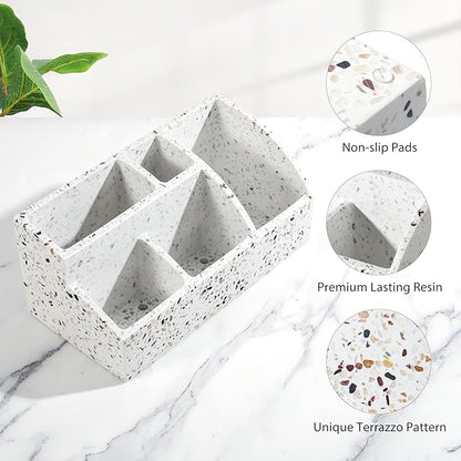 Luxspire Bathroom Counter Organizer, Toothbrush Holder for Bathroom 5 Slot, Large Bathroom Countertop Organizer Storage Bathroom Accessories for Toothbrush Toothpaste, Terrazzo