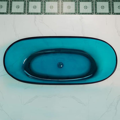 WOODBRIDGE 63" L x 28-3/8" W Transparent Blue Stone Resin Freestanding Soaking Tub with Double Ended Design