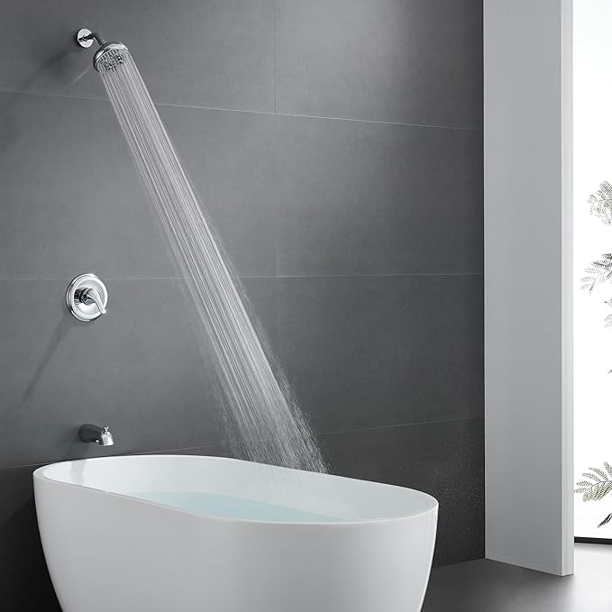 KINSE Tub shower faucet set, 5-Inchs bathtub faucet set,Single-Handle Shower Faucet set,5+1 Functions shower system,chrome shower set With tub spout (Shower Valve Included) chrome