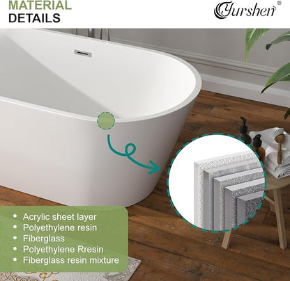 59" Freestanding Acrylic Bathtub White Roll Top Soaking Tub with Black Drain Sleek Finish for Contemporary Bathrooms, YSB9219