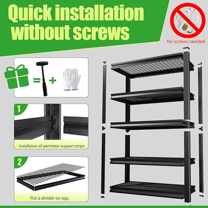 Garage Shelving,Heavy Duty Garage Storage Shelves,Metal Shelving Unit,5 Tier Adjustable Steel Utility Shelf,Use for Basement,Warehouse, Pantry Closet,Black (72" H*47.2" W*19.7" D)