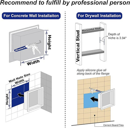 Stainless Steel Shower Niche 36" X 12" Gold No Tile Needed Niche Shower Recessed Wall Horizontal Niches for Bathroom Storage Over Mount Installation