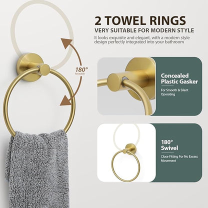 Brushed Gold Bathroom Hardware Set 4 Piece Towel bar Set,Towel Rack for Bathroom Wall Mounted Adjustable Expandable 24 inch Towel Holder Robe Hook Towel Ring Toilet Paper Holder