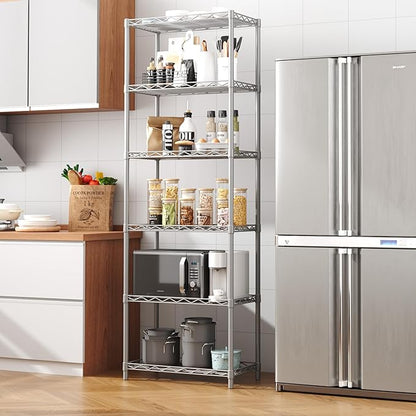HOMEFORT 6-Tier Wire Shelving, 6 Shelves Unit Metal Storage Rack, Closet Shelves for Kitchen, Pantry, Closet, Bathroom, 14" D x 21" W x 75.6" H (Grey)