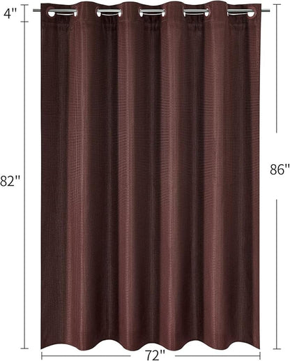 MitoVilla No Hooks Required Extra Long Shower Curtain Liner Set, 86 inch XL Brown Waffle Heavyweight Fabric Cloth Shower Curtains Set with Snap-in Liner for Modern Luxury Hotel & Spa Bathroom Decor