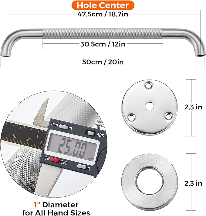 Grab Bars for Shower, 1 Pack 20-Inch Anti Slip Shower Handles for Elderly, Safety Shower Grab Bar, Stainless Steel Handicap Grab Bars for Bathroom,Toilet (Brushed Nickel, 1" Diameter)