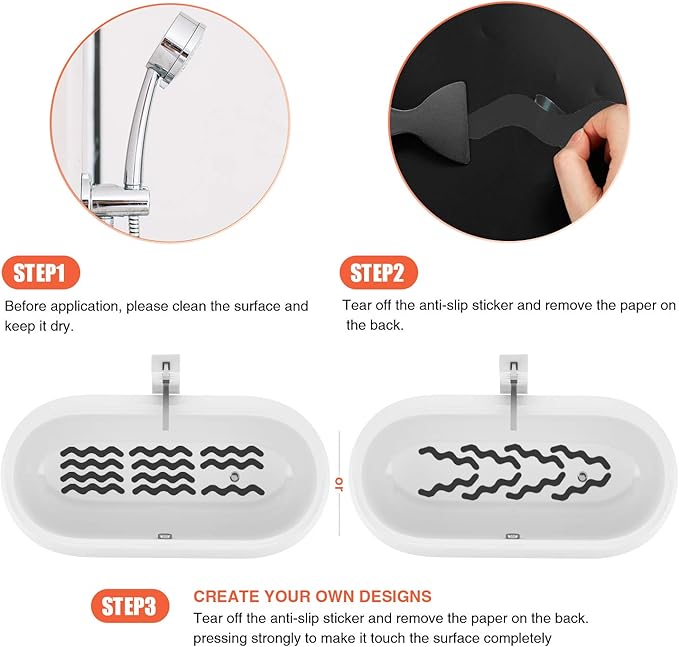 Anti Slip Shower Stickers, Adhesive Decals Safety Strips Scraper for Bath Tub, Shower, Stairs, 24 Pieces (Black)