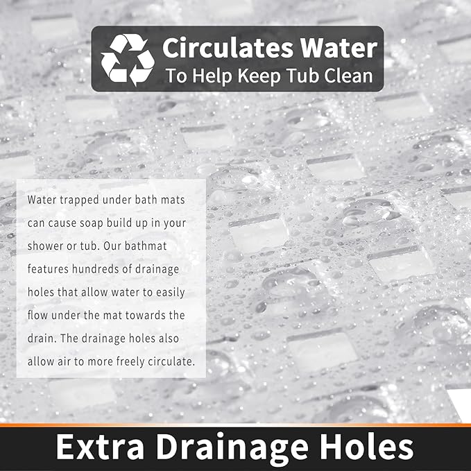 Yimobra Square Shower Mat Non Slip, Super Strong Suction Cups, 21"x21" Bath Tub Mat with Drain Holes, Machine Washable Fast Draining Bath Mats, Bathroom Essentials,Clear