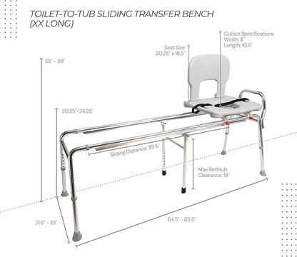 Eagle Health Supplies Toilet-to-Tub Transfer Bench with Cut Out Seat, FSA/HSA Eligible Sliding Shower Chair for Elderly and Disabled, Height Adjustable Shower Seats for Adults Inside Shower, 77993