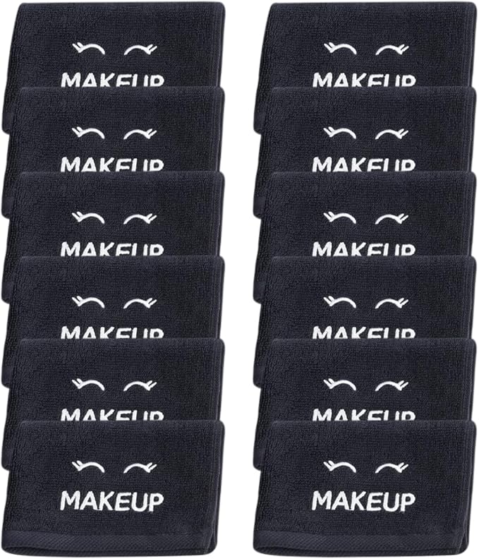 White Classic Bleach Safe Black Makeup Washcloths for Face Cleansing, 12 Pack - Super Soft Luxury Cotton Black Makeup Towels, Highly Absorbent and Quick Dry, All Makeup Remover Cloth | 13 x 13