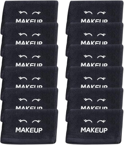 White Classic Bleach Safe Black Makeup Washcloths for Face Cleansing, 12 Pack - Super Soft Luxury Cotton Black Makeup Towels, Highly Absorbent and Quick Dry, All Makeup Remover Cloth | 13 x 13