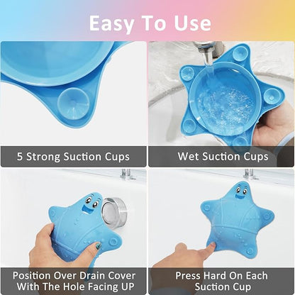 Bathtub Overflow Drain Cover, Silicone Tub Overflow Drain Cover, Soak Bathtub Drain Cover Stopper with Suction Cups, Cute Bathroom Spa Accessories Adds Inches of Water for Deeper Bath (Blue)