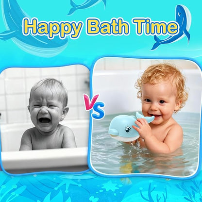 Bath Toys, Light Up Dolphin Baby Bath Toys for Babies 6-12 12-18 Months, Rechargeable Sprinkler Musical Toys, Easter Basket Stuffers Bathtub Toys for Toddlers 1-3 2-4 Boys Girls Infant Kids- Blue