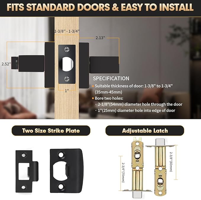 Privacy Door Levers, 1 Pack Oil Rubbed Bronze Door Handles Interior Heavy Duty Bed and Bath Keyless Door Locksets, Reversible for Left Right Handed Doors