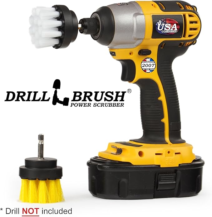 Bathroom Accessories - Drill Brush - Cleaning Supplies - Grout Cleaner - 2-inch Round Spin Brush - Scrub - Bathtub - Shower Curtain - Bath Mat - Hard Water Stain Remover - Shower Door - Glass Cleaner