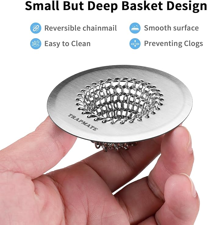 TRAPMATE Bathtub Stopper Drain Strainer Kit, 2.8" Easy Clean Tub Shower Drain Hair Catcher, Anti-Clog Stainless Steel Sink Cover, Bathtub Drain Protector Fit Wash Basin & Tub (Patented Product)