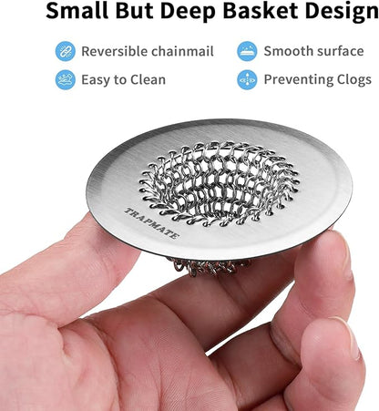 TRAPMATE Bathtub Stopper Drain Strainer Kit, 2.8" Easy Clean Tub Shower Drain Hair Catcher, Anti-Clog Stainless Steel Sink Cover, Bathtub Drain Protector Fit Wash Basin & Tub (Patented Product)