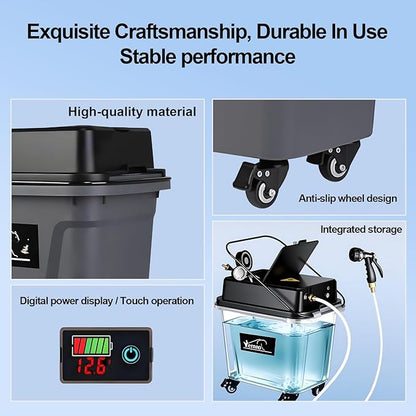 Cordless Portable Pressure Washer (Max 330PSI) - Self-Contained Camping Shower | 10Gal Tank, 5H Runtime, No Hose Needed | Multi-Use for Car Cleaning/Pet Bath/Garden Watering (Black)